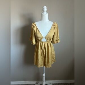 SHEIN L'Amorae Satin Plunge Neck Romper With Ruffle Sleeves